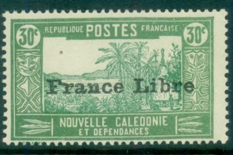 New Caledonia 1941 Pictorials Opt France Libre, Landscape with Chief's House 30c