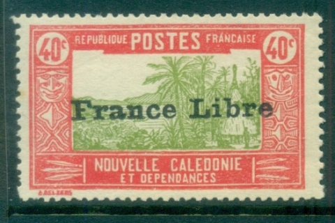 New Caledonia 1941 Pictorials Opt France Libre, Landscape with Chief's House 40c