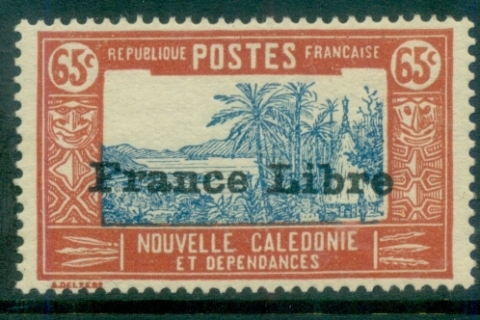New Caledonia 1941 Pictorials Opt France Libre, Landscape with Chief's House 65c
