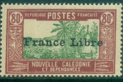 New Caledonia 1941 Pictorials Opt France Libre, Landscape with Chief's House 80c