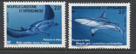 New Caledonia 1980 Marine Life Rays & Sharks