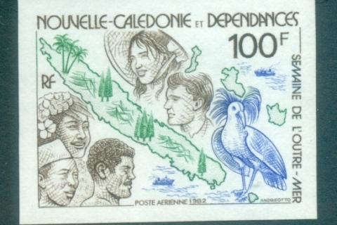New Caledonia 1982 Island Map, Birds IMPERF