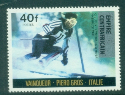 Central-African-Republic-1977-Definitive-Issues-Overprints-40fr-Skiing-black-MUH