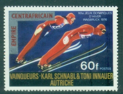 Central-African-Republic-1977-Definitive-Issues-Overprints-60fr-Skiing-Red-MUH
