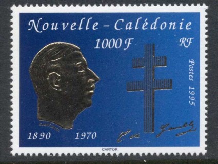 New Caledonia 1995 Charles de Gaulle gold embossed