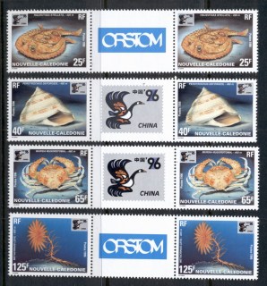 New Caledonia 1996 Marine Life, Fish, Shell, China \'96 prs + labels