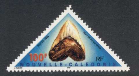 New Caledonia 1999 Prehistoric Animals Megalodon tooth, Marine Life