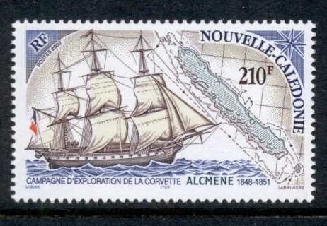 New Caledonia 2002 Ship, Corvette Alcmene & Map