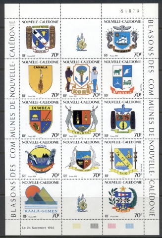 New Caledonia 1993 Town Caots of Arms sheetlet