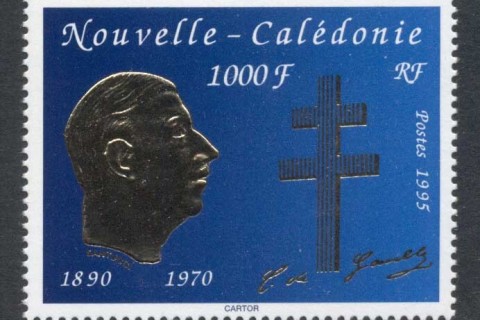 New Caledonia 1995 Charles de Gaulle gold embossed