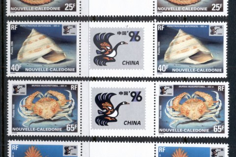 New Caledonia 1996 Marine Life, Fish, Shell, China \'96 prs + labels