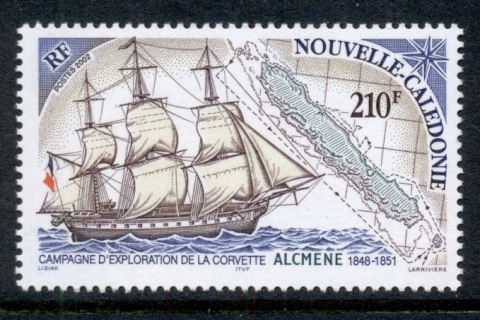 New Caledonia 2002 Ship, Corvette Alcmene & Map