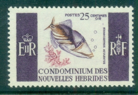 New Hebrides (Fr) 1963-67 Pictorials, Striped Triggerfish 25c