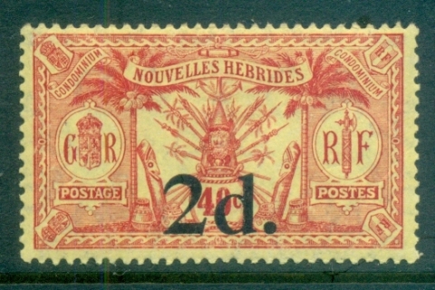 New-Hebrides-Fr-1921-Native-Idols-2d-Opt-on-40c-MLH