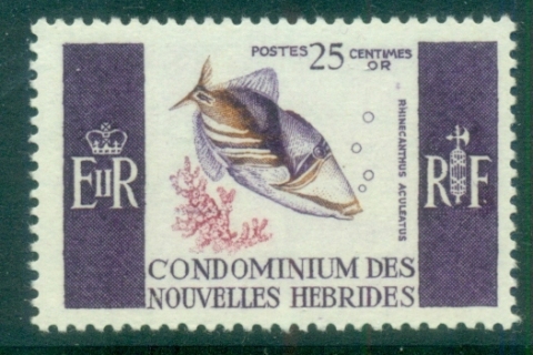 New Hebrides (Fr) 1963-67 Pictorials, Striped Triggerfish 25c