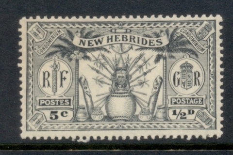 New Hebrides (Br) 1925 Native Idols 5c/0.5d