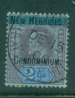 New Hebrides (Br) 1908-09 KEVII Opt on Fiji , Wmk Crown CA 2.5d