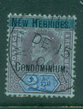 New Hebrides (Br) 1908-09 KEVII Opt on Fiji , Wmk Crown CA 2.5d