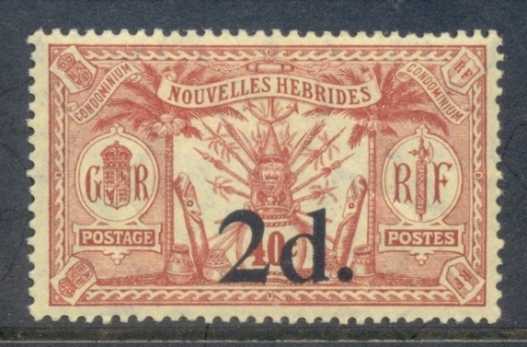 New-Hebrides-Br-1921-Native-Idols-Surch-2d-on-French-10c-MLH