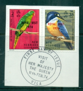 New-Hebrides-Br-1974-Birds-Opt-Royal-Visit-on-piece-FDI