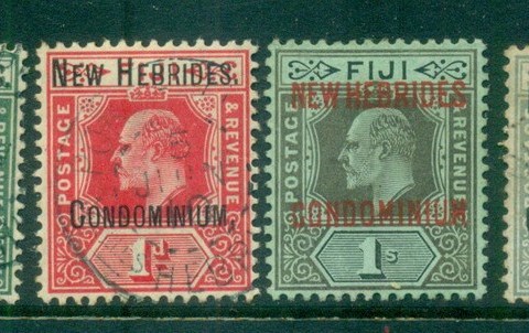 New Hebrides (Br) 1908-09 KEVII Opt on Fiji , Wmk Multi Crown CA Asst