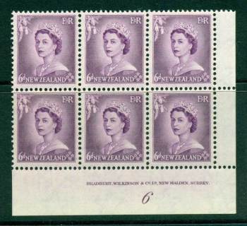 New-Zealand-1954 QEII 6d Purple Plate 6 Block 6