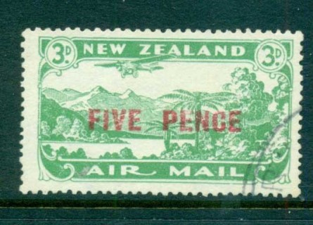 New-Zealand-1931-Air-mail-5d-Opt-Plane-over-Lake-Manapouri-MLH-lot71535