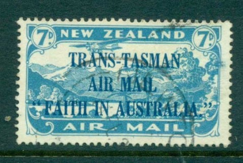 New-Zealand-1931-Air-mail-7d-Trans-Tasman-Opt-Plane-over-Lake-Manapouri-FU-lot71536