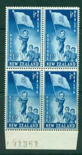 New-Zealand-1953-Health-1½d-Guides-Sheet-Number-Block-4-MH-MUH-Lot25884