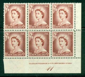 New-Zealand-1953-QEII-1½d-Lake-Brown-Plate-11-Block-6-MH-MUH-Lot25341