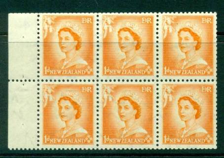 New-Zealand-1954-QEII-1d-Orange-Booklet-Pane-Wmk-Upright-MH-Lot25442