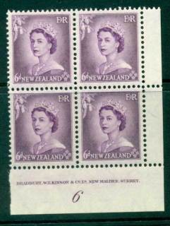 New-Zealand-1954-QEII-6d-Purple-Plate-6-Block-4-MH-MUH-Lot25454