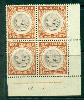 New-Zealand-1955-Health-1½d-Medallion-Plate-A1-Imprint-Block-4-MH-MUH-Lot25838