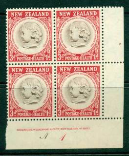 New-Zealand-1955-Health-3d-Medallion-Plate-A1-Imprint-Block-4-MH-MUH-Lot25851