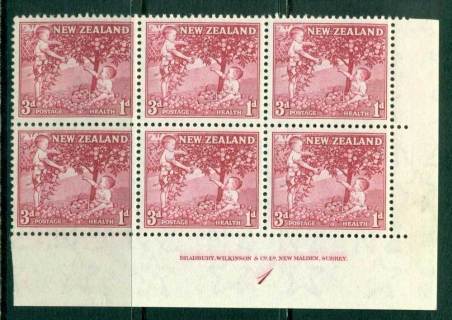 New-Zealand-1956-3d-Health-Apple-Tree-Old-Rose-Imprint-Plate-Block-6-MH-MUH-Lot25794