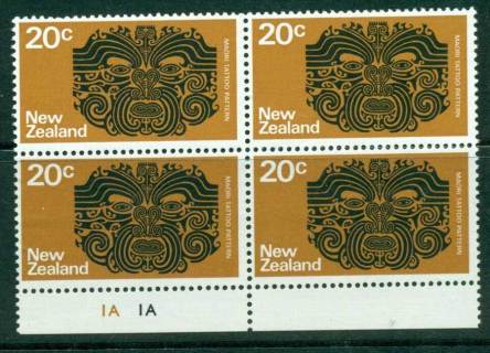 New-Zealand-1970-71-20c-Tattoo-Block-4-MUH-Lot23440