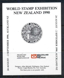 New-Zealand-1990-World-Stamp-Ex-Kiwi-MS-MUH