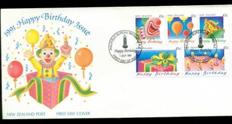 New-Zealand-1991-Happy-Birthday-Blk-5-FDC-lot52788