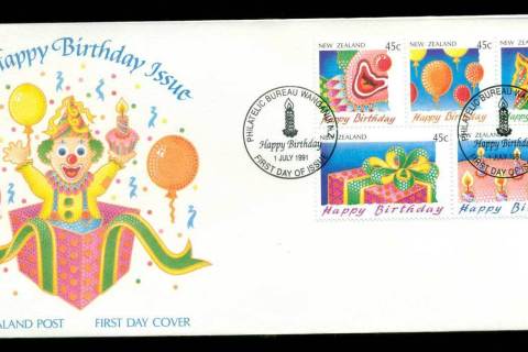 New-Zealand-1991-Happy-Birthday-Blk-5-FDC-lot52788