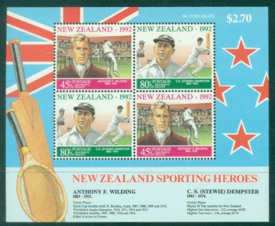 New-Zealand-1992-Health-Stamps-Sportsmen-MS-Muh