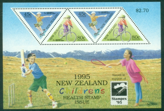 New-Zealand-1995-International-Stamp-Exhibition-STAMPEX-95-Wellington-New-Zealand-Childrens-Sports-MS-MUH
