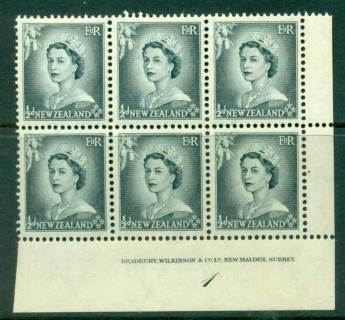 New Zealand 1954 QEII 1/2d Grey Plate 1 Block 6