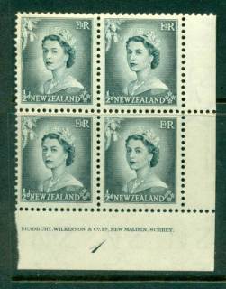 New Zealand 1954 QEII 1/2d Grey Plate 1 Block 4