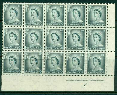 New Zealand 1954 QEII 1/2d Grey Plate 1 Block 15