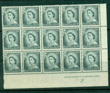 New Zealand 1954 QEII 1/2d Grey Plate 2 Block 15