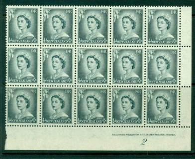 New Zealand 1954 QEII 1/2d Grey Plate 2 Block 15