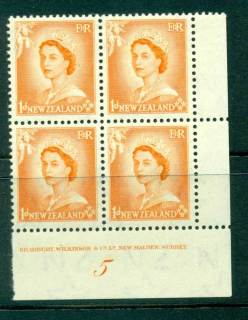 New Zealand 1954 QEII 1d Orange Plate 5 Block 4