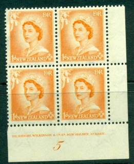 New Zealand 1954 QEII 1d Orange Plate 5 Block 4