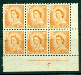 New Zealand 1954 QEII 1d Orange Plate 5 Block 6