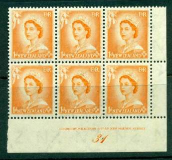 New Zealand 1954 QEII 1d Orange Plate 31 Block 6